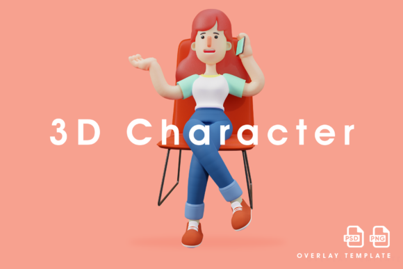 Discovering the Charm of a Cute Girl 3D Design Sitting on a Red Chair