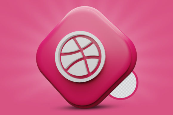 Dribbble Icon 3D Render Premium PSD Logo