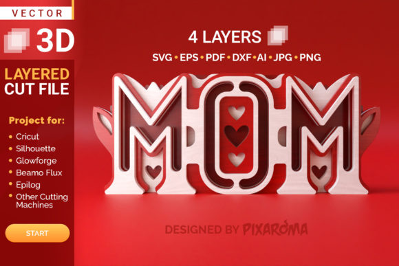 Mom Love 3D Layered SVG Cut File