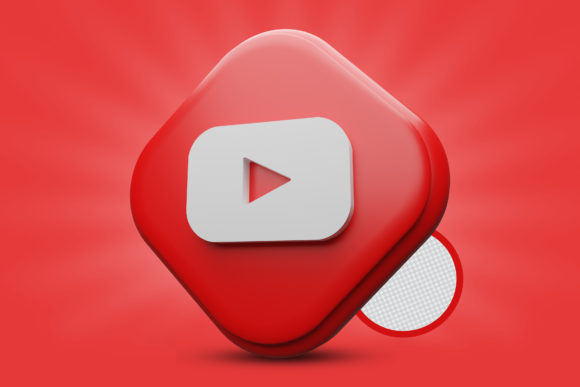YouTube Icon 3D Render Premium PSD Logo